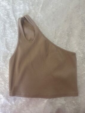 One-Shoulder Ribbed Tank Top - Taupe